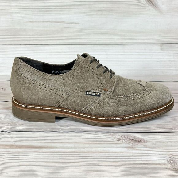 Mephisto Air Jet Derby Mens 8.5 Tan Brown Suede Wingtip Brogue Oxford Dress Shoe - Picture 6 of 14